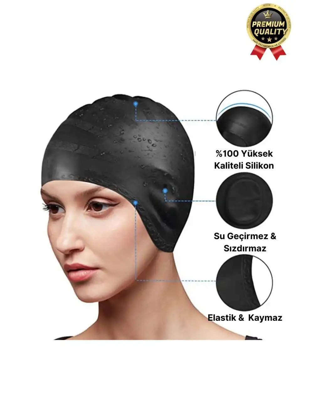 Premium Su Geçirmez Sızdırmaz Kaymaz Elastik Yüzme Şapkası Kaliteli Silikon Deniz Havuz Yüzme Bonesi