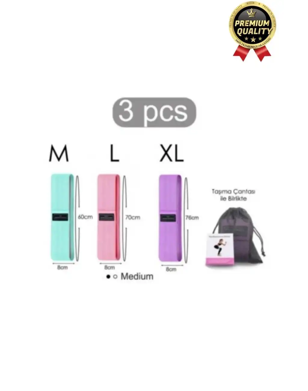 Dayanıklı Kaliteli Yumuşak Orta Sert Ebat 3lü Squat Pilates Fitness Spor Egzersiz Direnç Bandı Seti