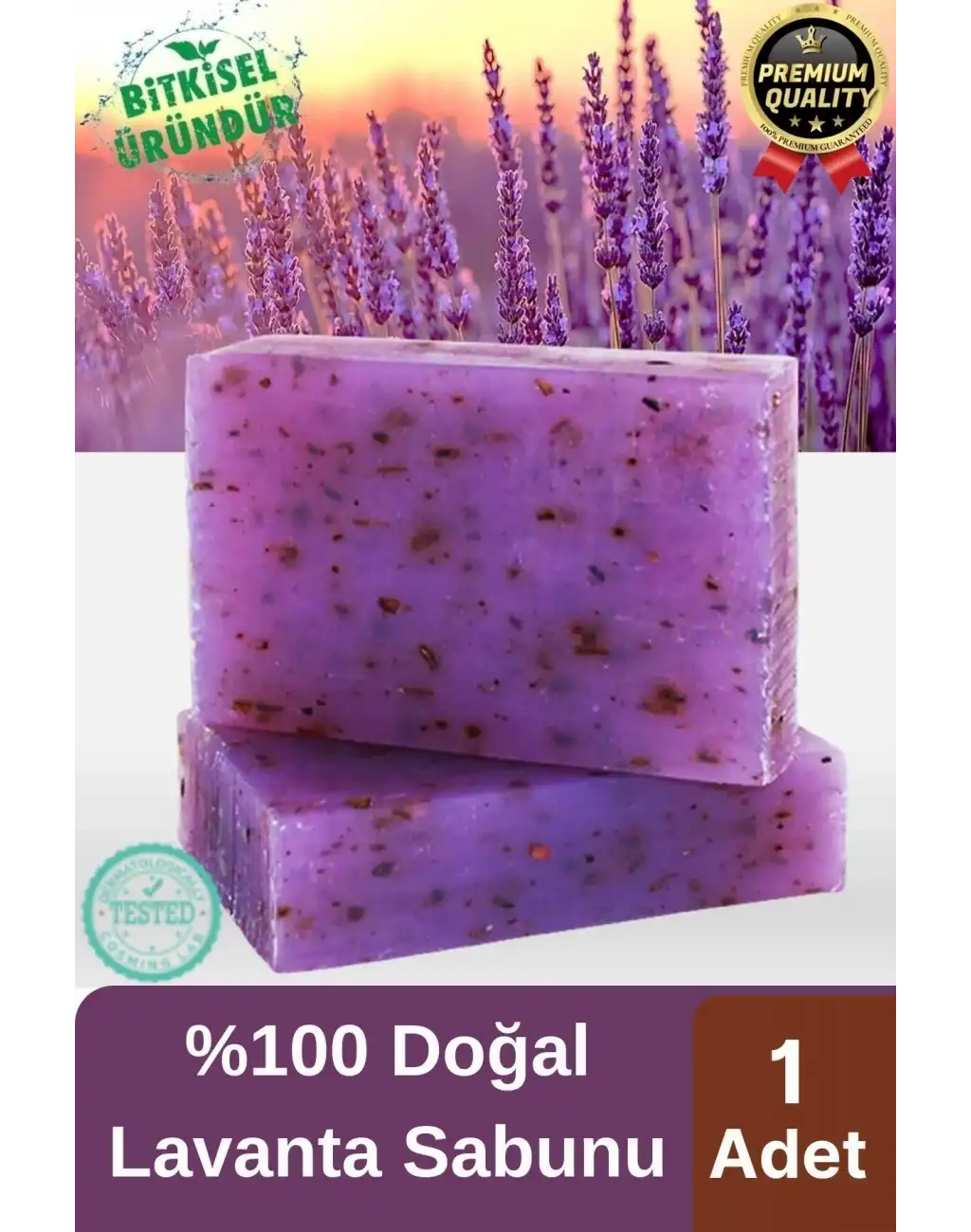 Organik Ferah Koku Cilt Bariyerini Güçlendirir Nemlendirir Parçacıklı %100 Doğal Lavanta Sabunu