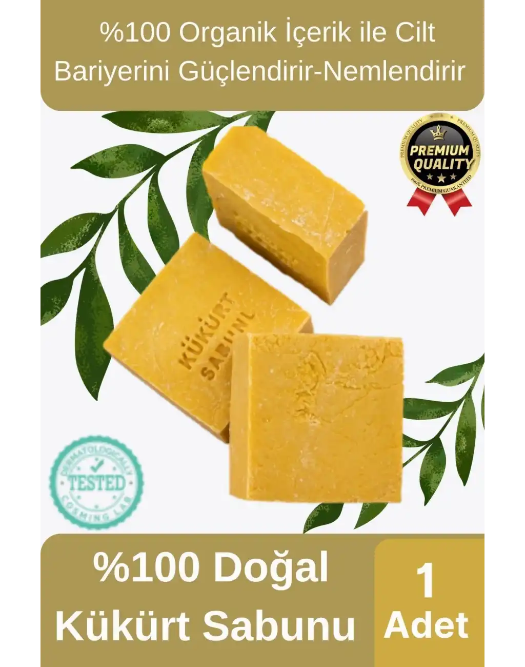 Organik El Yapımı Ferah Koku Cilt Bariyerini Güçlendirir Nemlendirir %100 Doğal Kükürt Sabunu 1 Adet