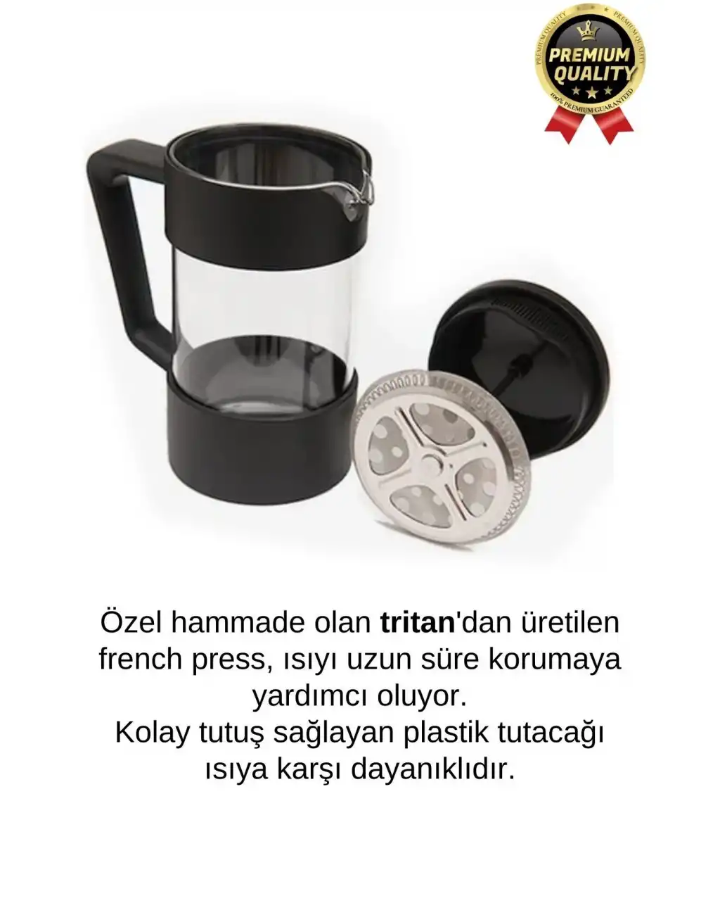 Premium Kalite Dayanıklı Isıyı Koruyan Filtre Kahve Bitki Çayı Demleme Siyah French Press 200 ml