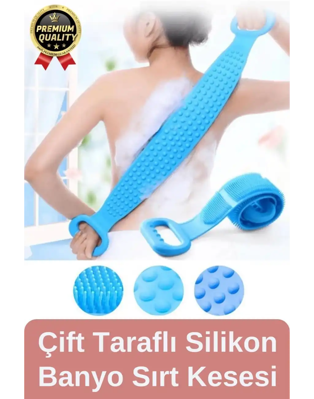 Yıkanabilir Back Scrubber Masaj Etkili Silikon Çift Taraf Duş Lifi Banyo Sırt Kesesi Büyük Boy 70cm