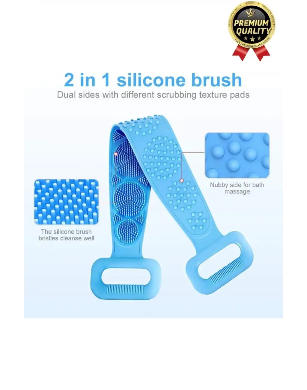 Yıkanabilir Back Scrubber Masaj Etkili Silikon Çift Taraf Duş Lifi Banyo Sırt Kesesi Büyük Boy 70cm