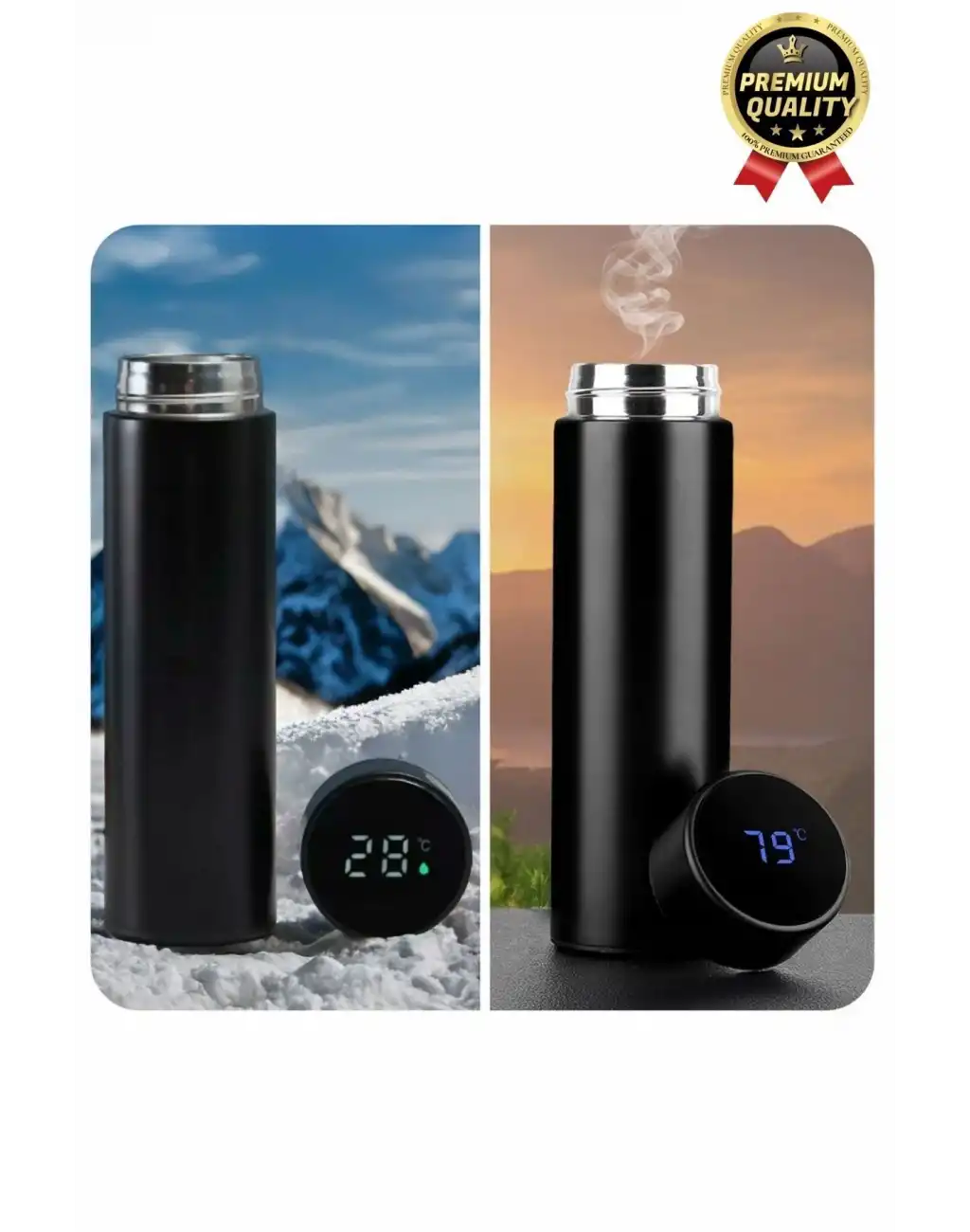 Premium Alite Gıda Sınıfı 201 Paslanmaz Çelik Sıcaklık Göstergeli Sızdırmaz Dijital Led Siyah Termos