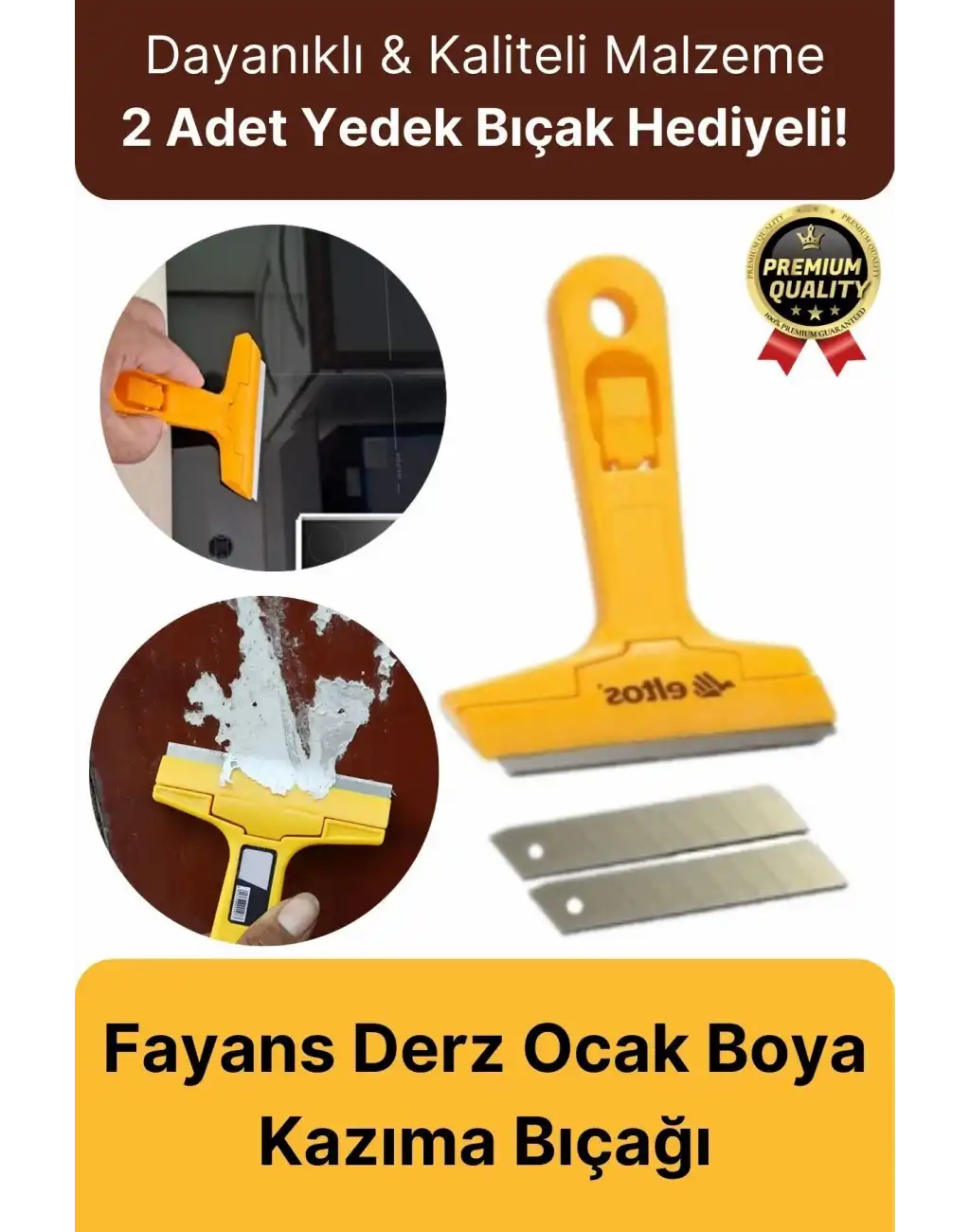 Çok Fonksiyonlu Cam Seramik Ocak Fayans Derz Boya Kısa Saplı 2 Adet Yedekli Sökücü Kazıma Bıçağı