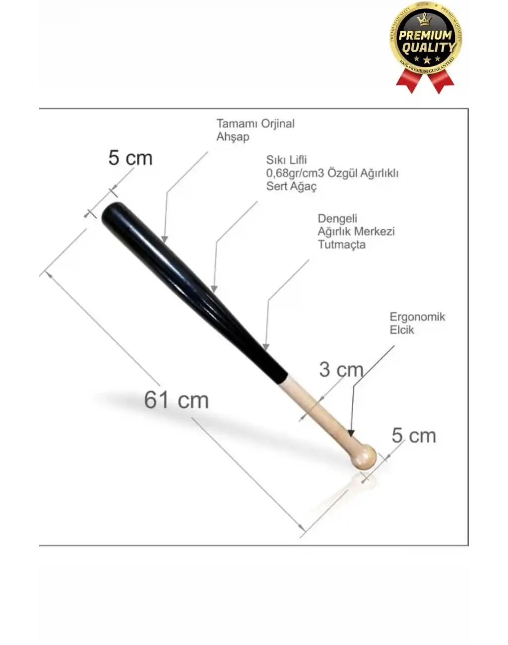 Üstün Kalite Dayanıklı Malzeme Kırılmaz Mükemmel Kavrayış Ahşap 28 inc Baseboll Beyzbol Sopası 61Cm