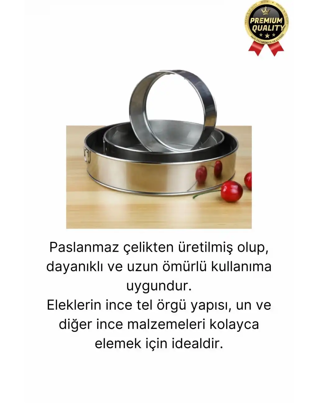 Premium Sağlam Paslanmaz Çelik Ultra İnce Örgü Filtre Mutfak Süzgeç 3lü Un Şeker Pirinç Eleği Seti