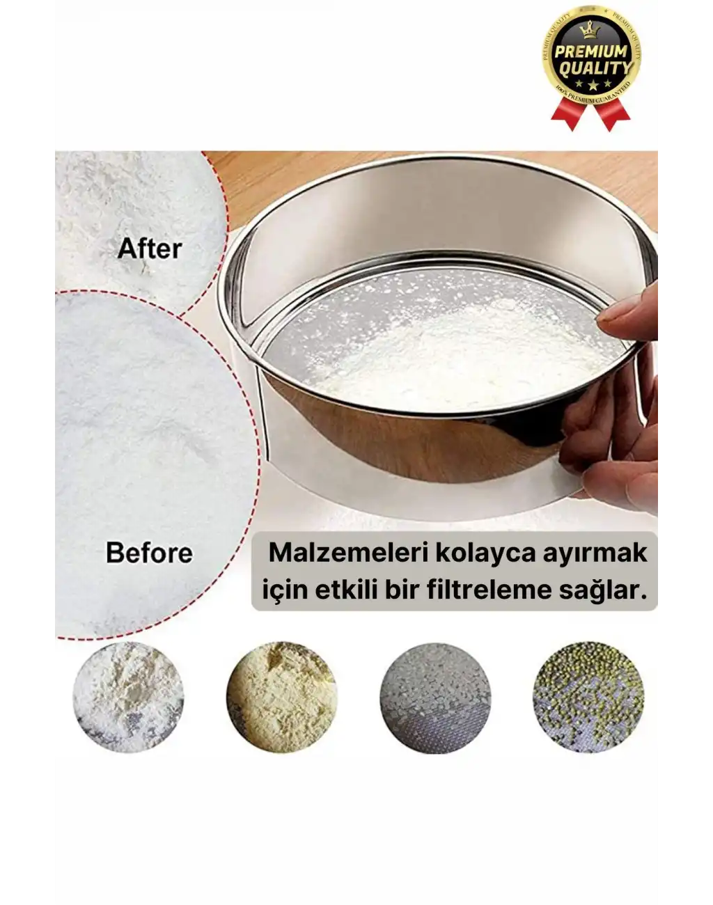 Premium Sağlam Paslanmaz Çelik Ultra İnce Örgü Filtre Mutfak Süzgeç 3lü Un Şeker Pirinç Eleği Seti