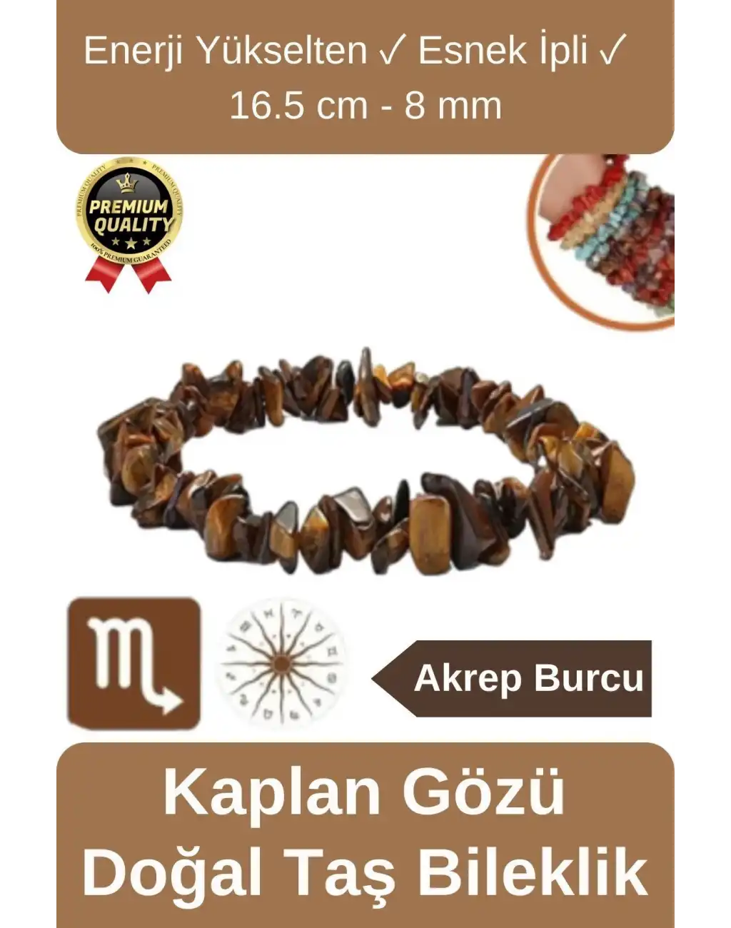 Özel Üretim Enerji Yükselten Esnek İpli Akrep Burcu Gerçek Kaplan Gözü Doğal Taş Unisex Bileklik