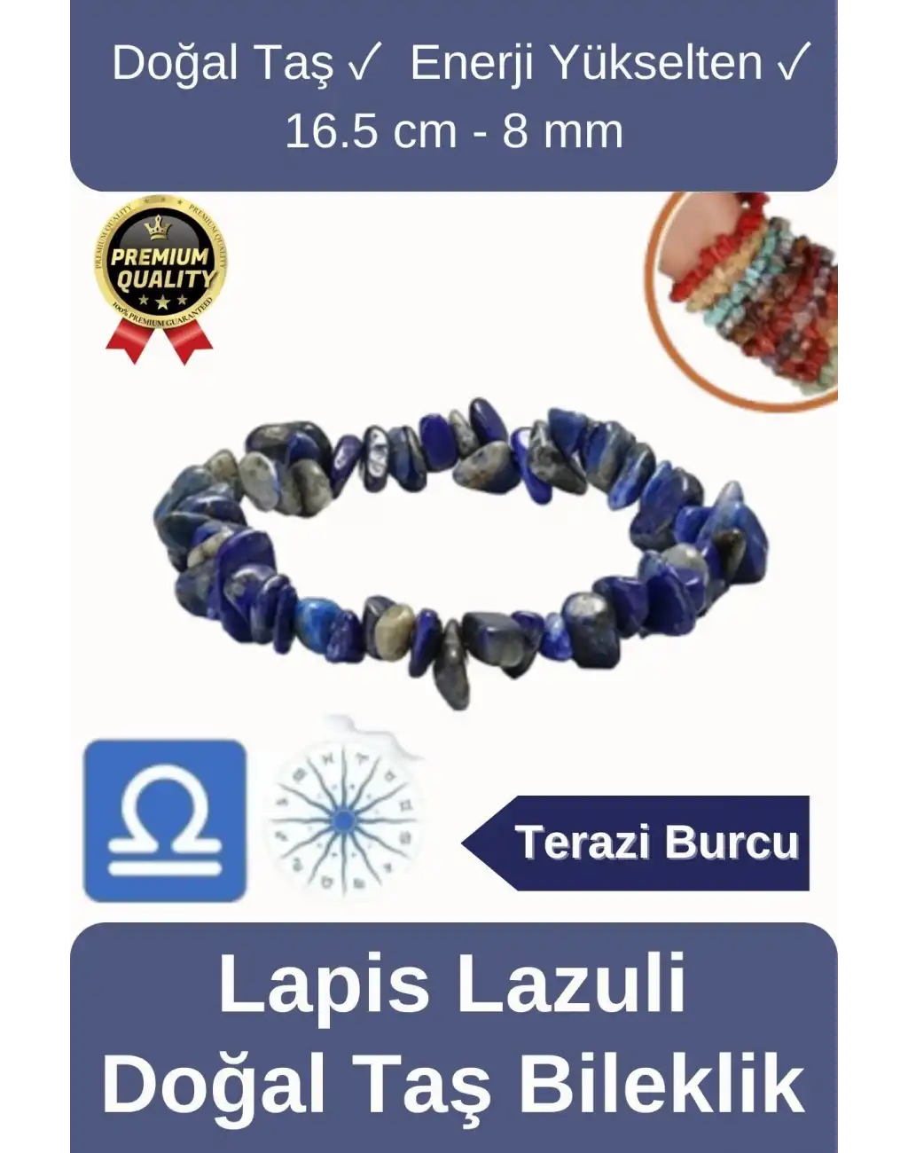 Özel Üretim Enerji Yükselten Esnek İp Terazi Burcu Gerçek Lapis Lazuli Doğal Taş Unisex Bileklik