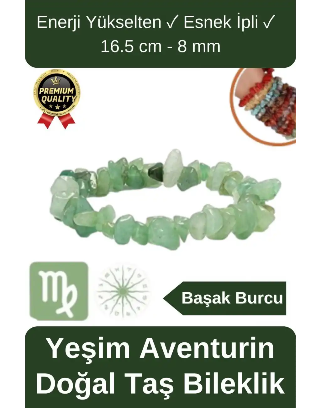 Özel Üretim Enerji Yükselten Esnek Ipli Başak Burcu Gerçek Yeşim Aventurin Doğal Taş Unisex Bileklik