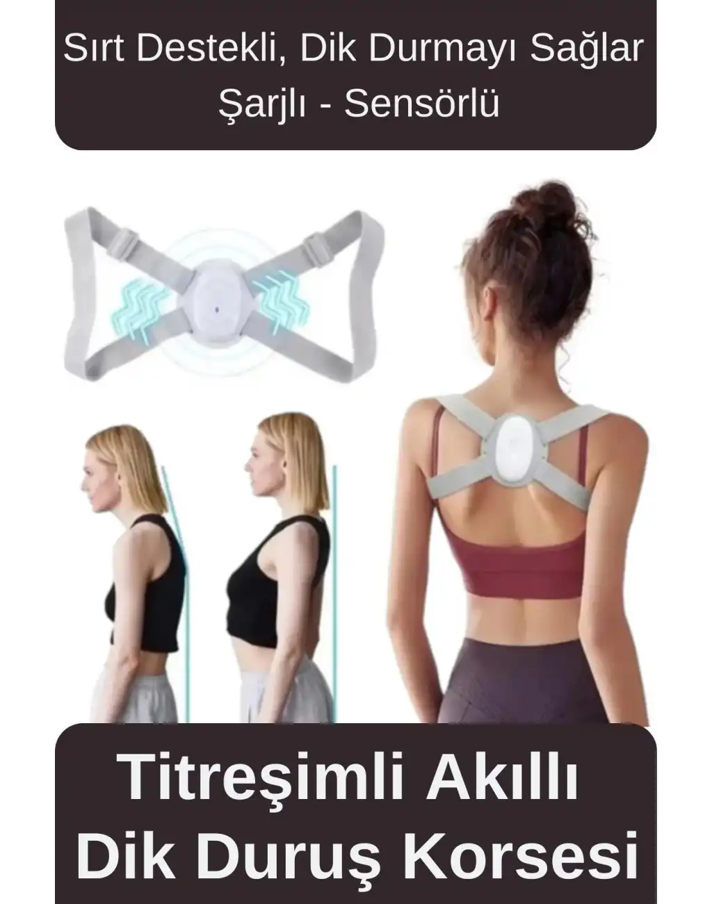 Kamburluk Önleyici Destek Şarjlı Sensörlü Ayarlanabilir Titreşimli Akıllı Dik Duruş Sırt Korsesi