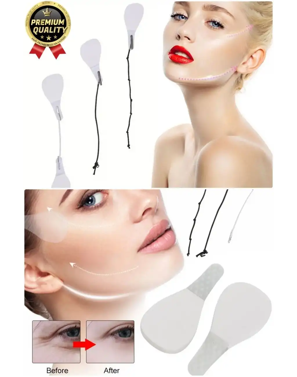 Çok Amaçlı Estetik Günlük Lastikli Yüz Kaş Göz Boyun Vücut Kaz Ayağı İpli Gerdirme Bantları 3lü Set