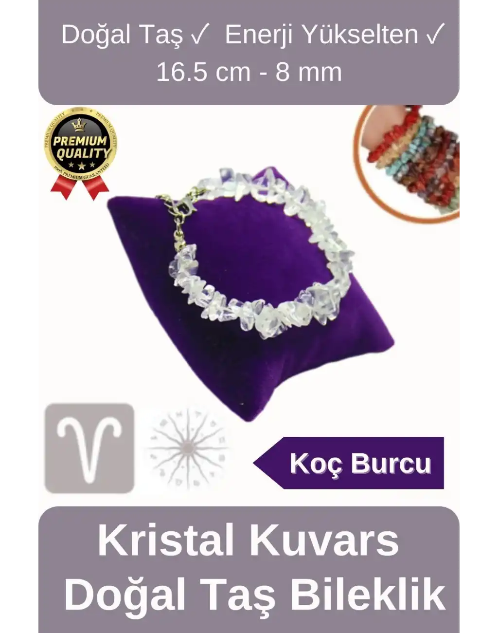 Özel Üretim Enerji Yükselten Esnek İpli Koç Burcu Beyaz Kristal Kuvars Doğal Taş Unisex Bileklik