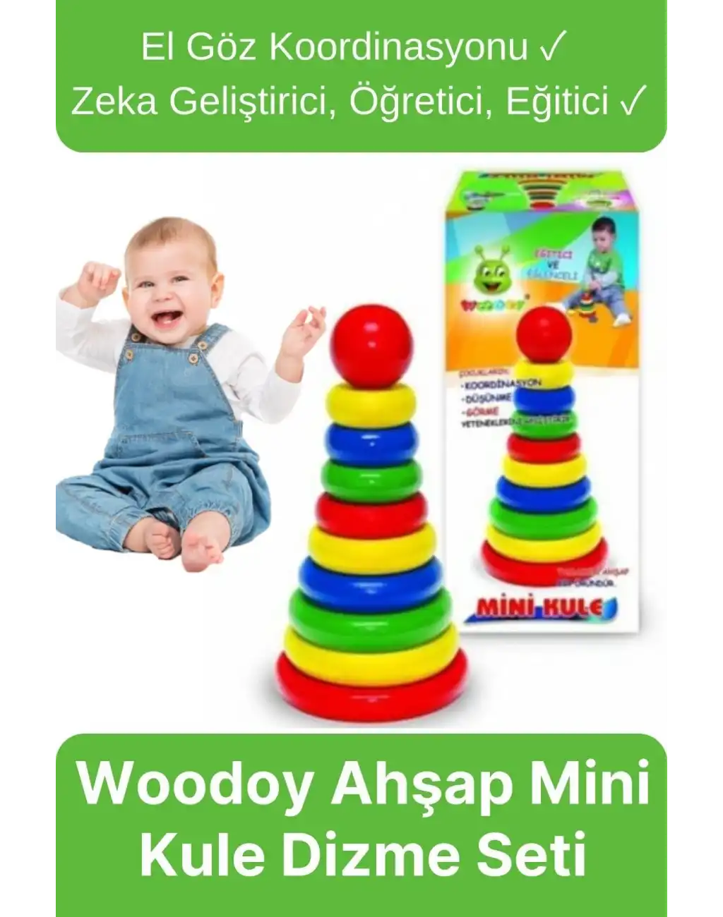 Eğitici Eğlenceli Zeka Geliştirici Oyun Çocuk El Göz Koordinasyonu Woodoy Ahşap Mini Kule Dizme Seti