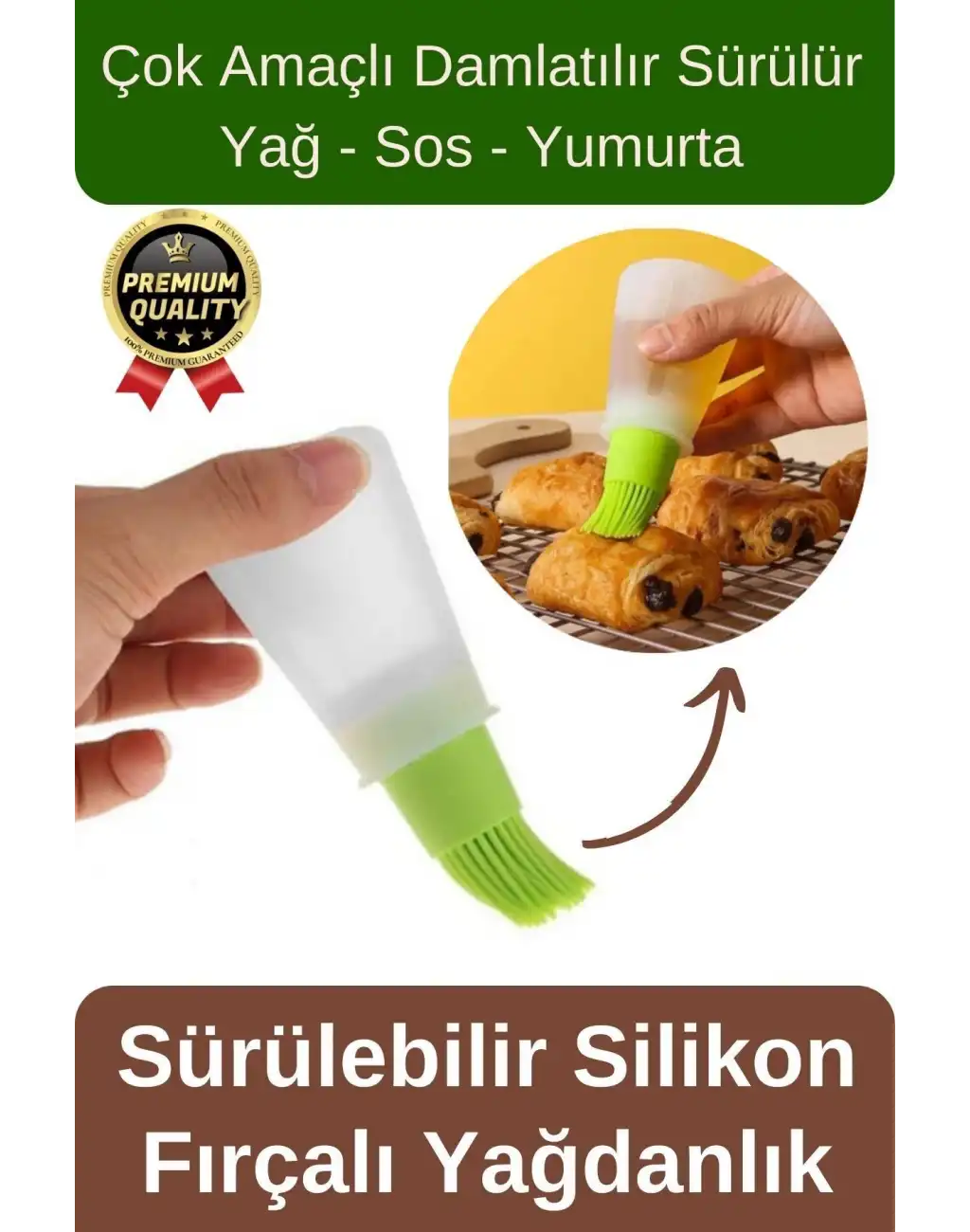 Çok Amaçlı Uzun Ömürlü Damlatılabilir Sürülebilir Yağ Sos Yumurta Hazneli Silikon Fırçalı Yağdanlık