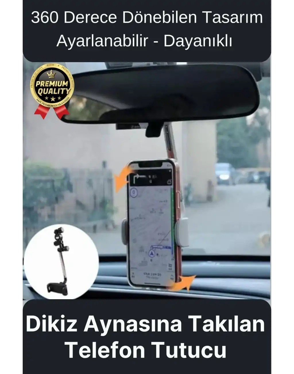 Çok Amaçlı Dayanıklı 360 Derece Dönebilen Ayarlanabilir Dikiz Aynasına Takılabilen Telefon Tutucu