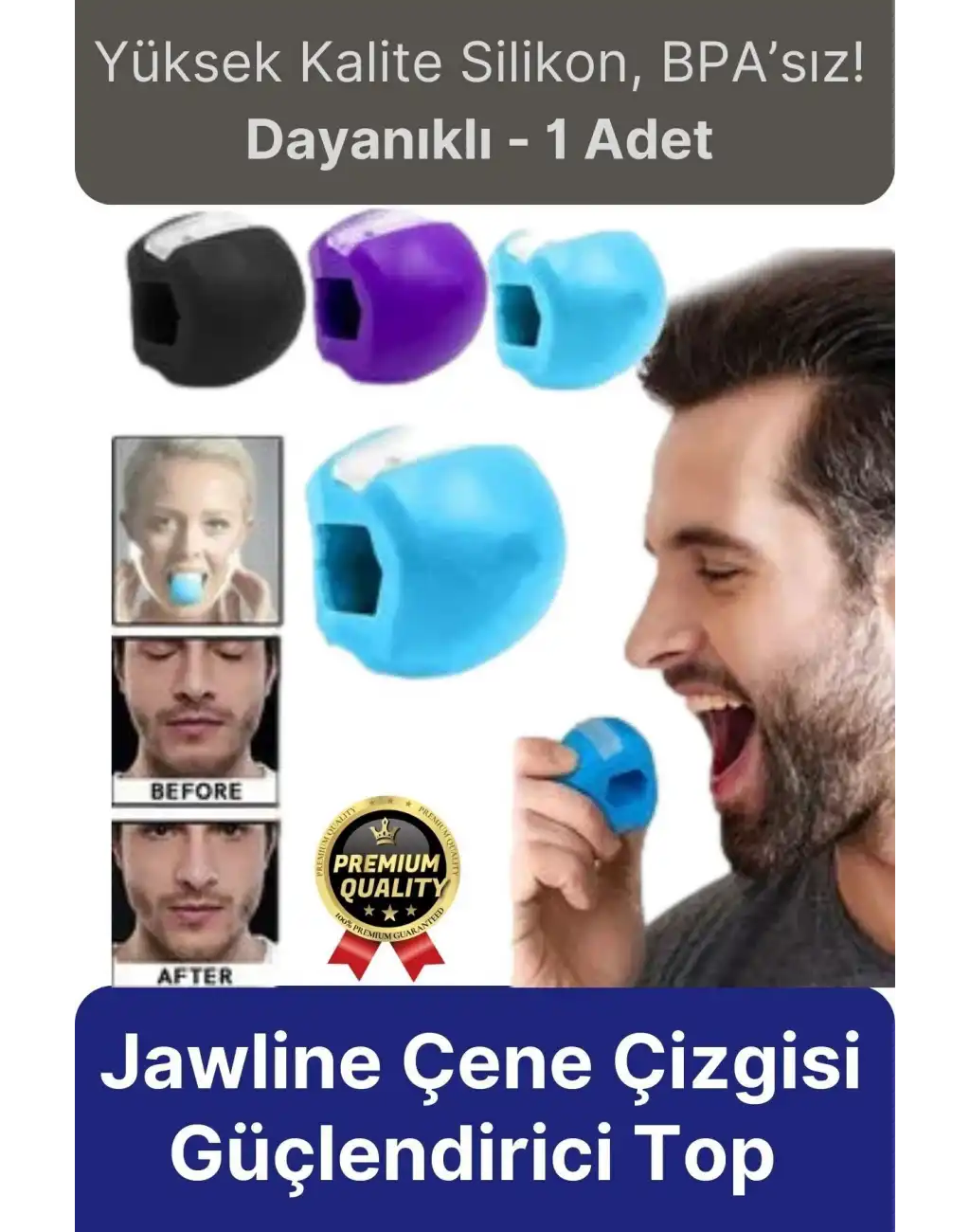 Yüksek Kalite BPA İçermeyen Silikon Jawline Çene Çizgisi Güçlendirici Egzersiz Topu Başlangıç Seviye