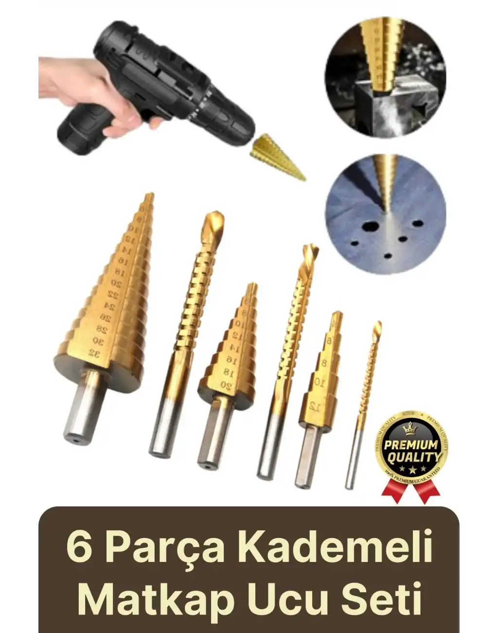 Çok Fonksiyonlu Çift Yiv Sistemli Kademeli Çatlatmadan Kesim Matkap Ucu Sac Delme 6 Parça Panç Seti