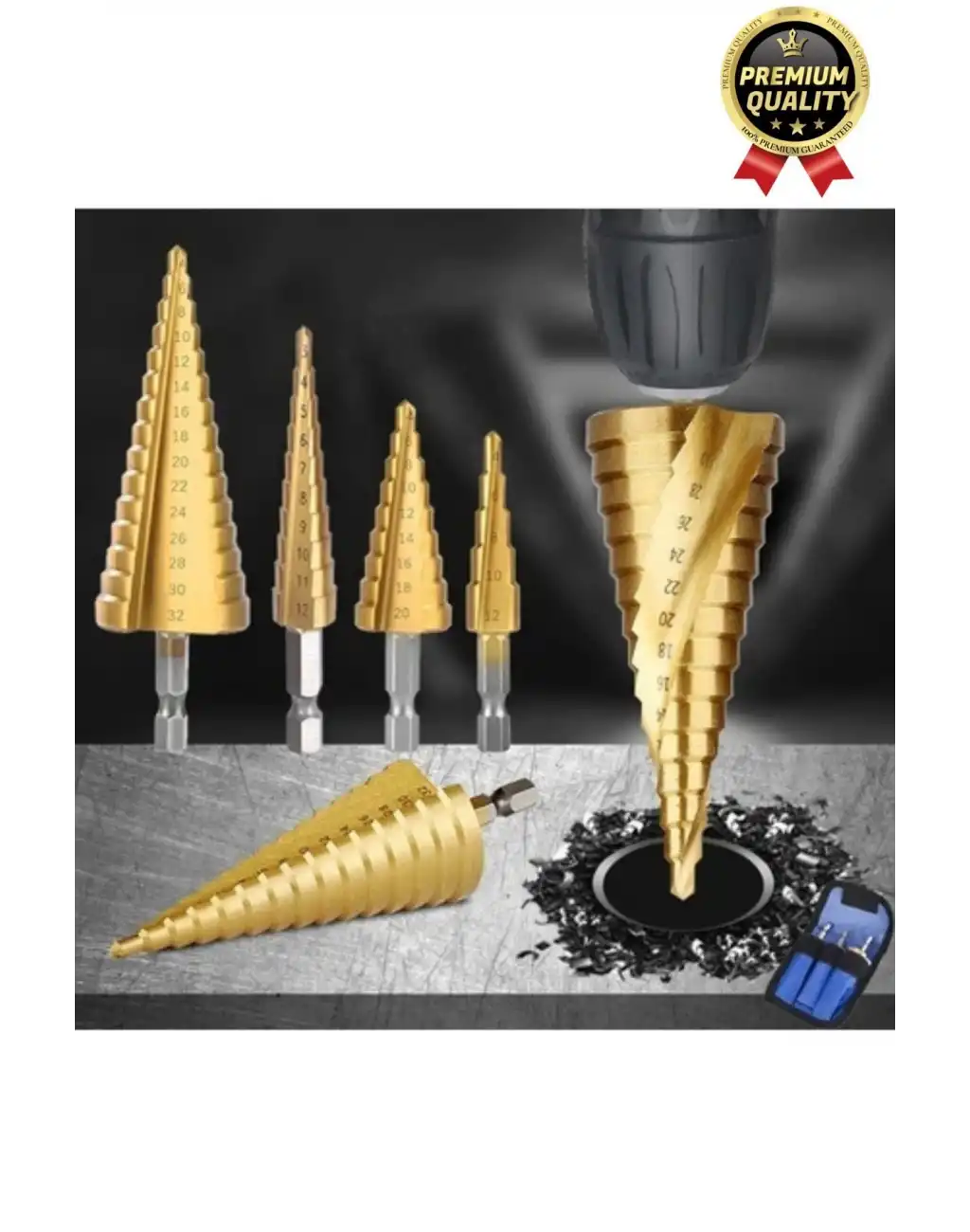 Çok Fonksiyonlu Çift Yiv Sistemli Kademeli Çatlatmadan Kesim Matkap Ucu Sac Delme 6 Parça Panç Seti