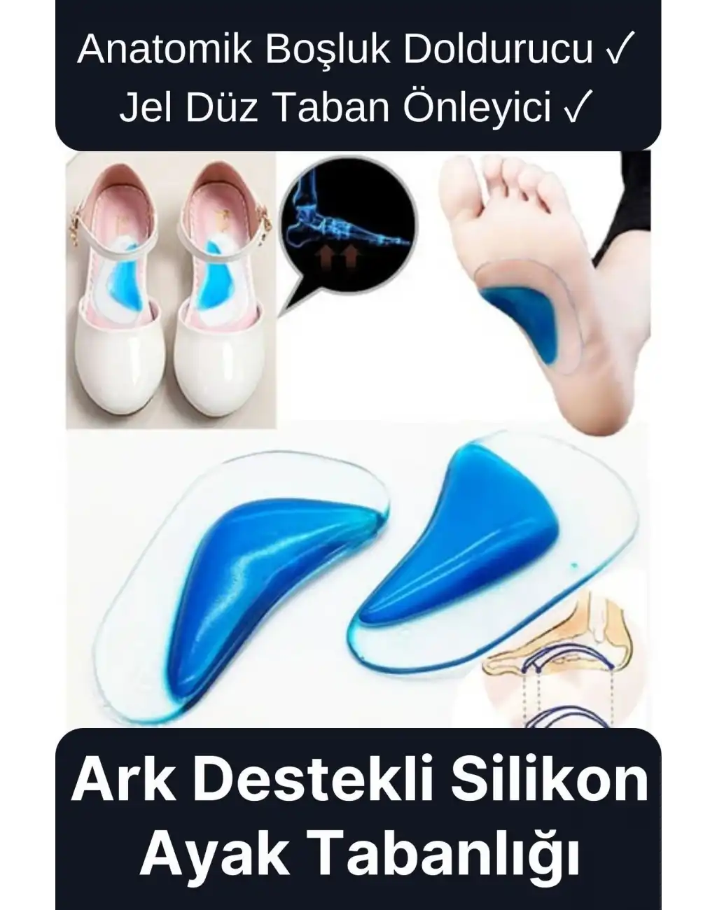 Çok Amaçlı Rahat Anatomik Boşluk Doldurucu Jel Düz Taban Önleyici Ark Destek Silikon Ayak Tabanlığı