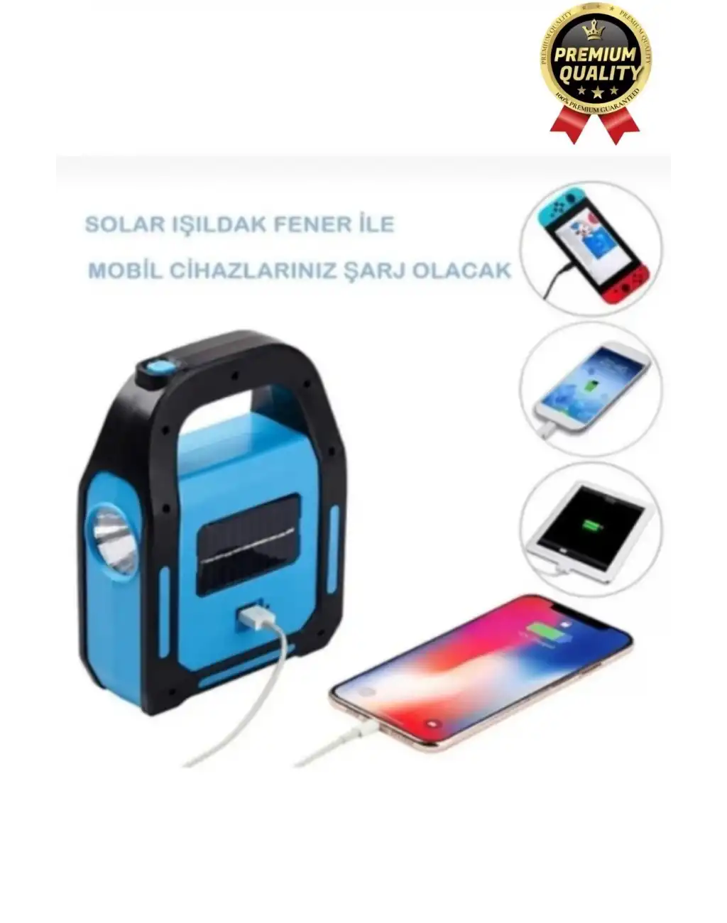 Çok Amaçlı Güneş Enerjili Powerbank USB Şarj Edilebilir Su Geçirmez Solar Işıldak Fener Kamp Lambası