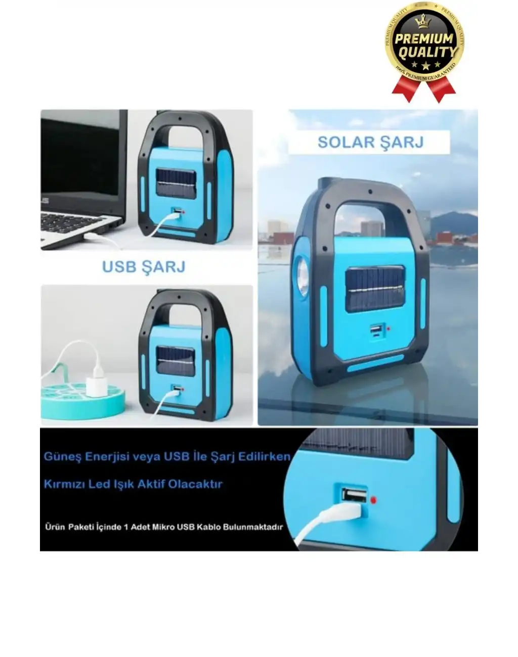 Çok Amaçlı Güneş Enerjili Powerbank USB Şarj Edilebilir Su Geçirmez Solar Işıldak Fener Kamp Lambası
