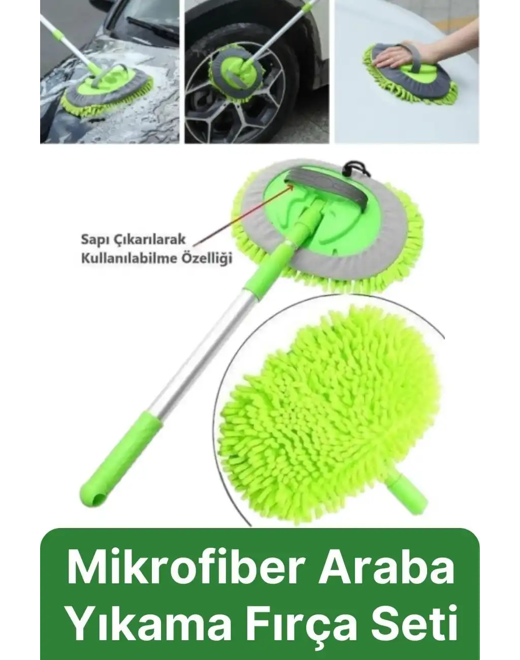 Çok Fonksiyonlu 180 Derece Dönen Mikrofiber Mop Çizmez Araba Otomobil Yıkama Uzun Sopalı Fırça Seti