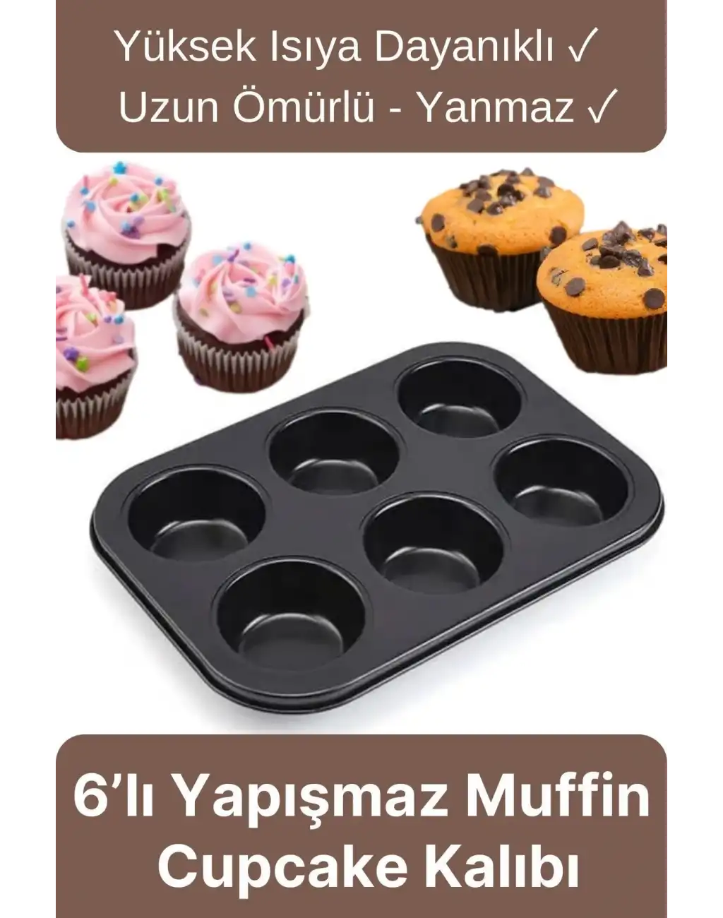 Çok Amaçlı Mutfak Yüksek Isıya Dayanıklı Yıkanabilir Yanmaz Yapışmaz 6’lı Kek Muffin Cupcake Kalıbı
