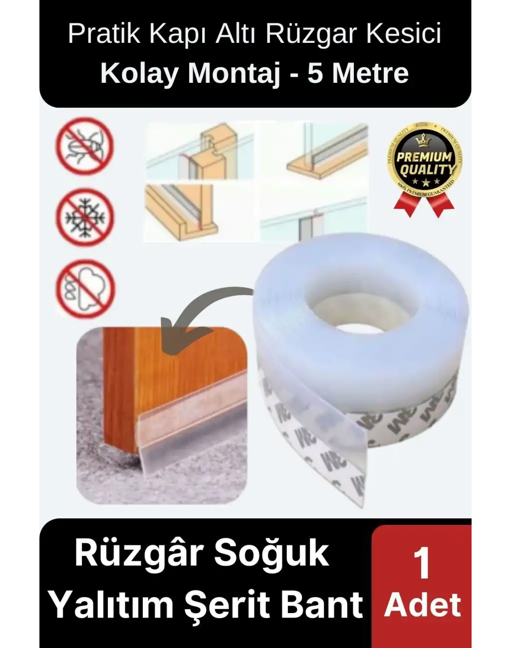 Şeffaf Silikon Rüzgâr Soğuk Böcek Engelleme Cam Kapı Pencere İzolasyon Yalıtım Şerit Bant 5mt 1 Adet