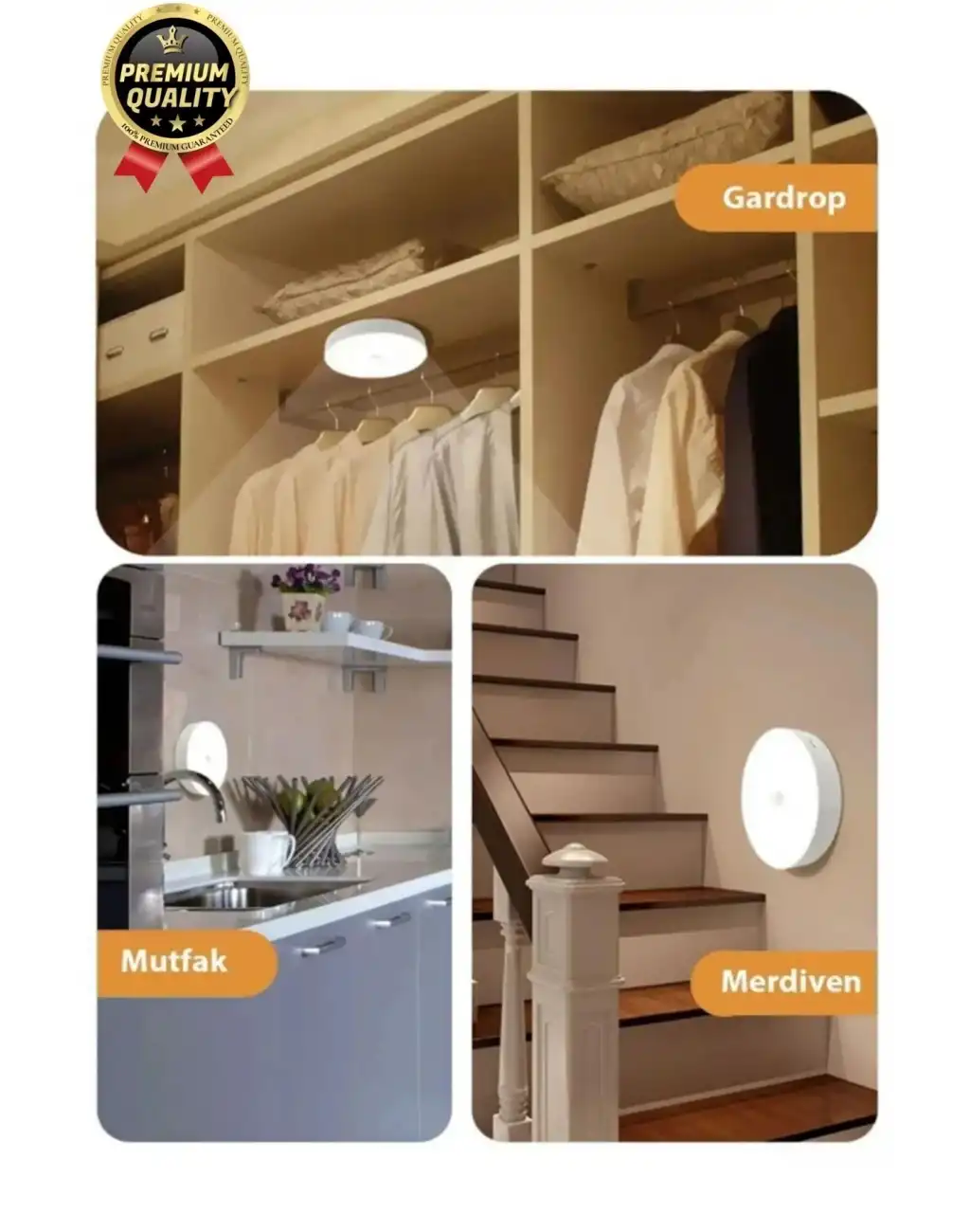 Premium Hareket Sensörlü Usb Şarj Edilebilir Mıknatıslı 3 Mod 8 Ledli Beyaz Işık Gece Lambası 1 Adet