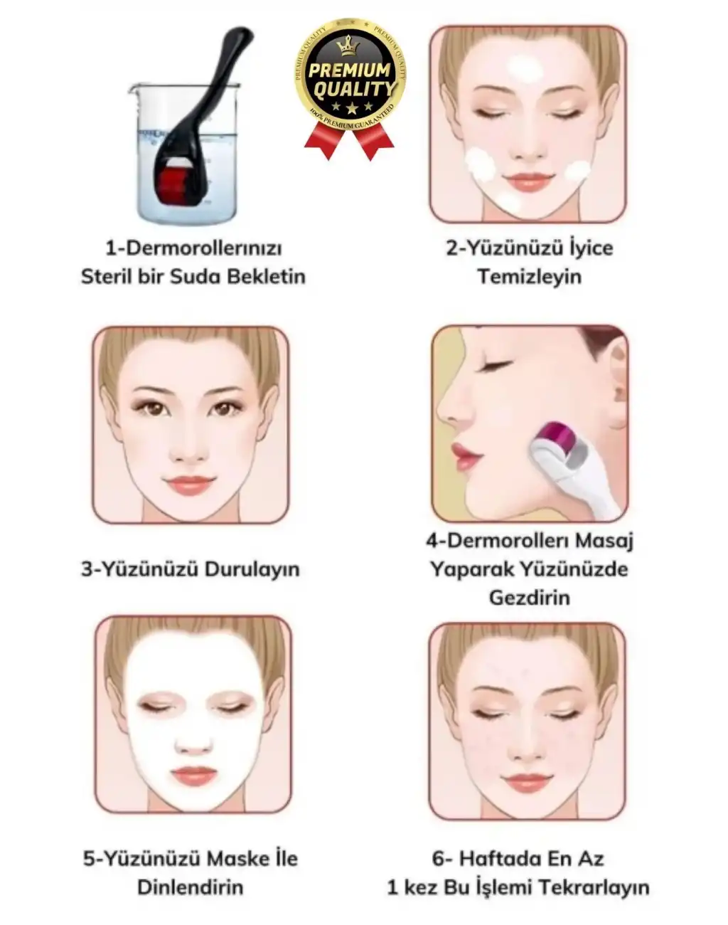 Premium Cilt Bakım ve Yüz Masaj Aleti Vücut Yenileme Titanyum Uçlu 540 İğneli Dermaroller 0,50 mm