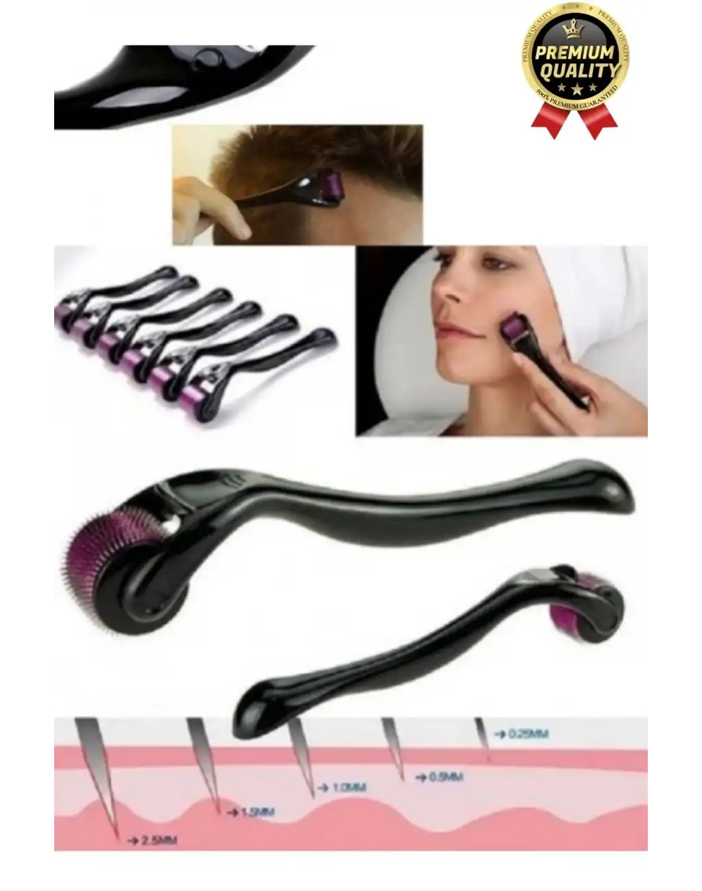 Premium Cilt Bakım ve Yüz Masaj Aleti Vücut Yenileme Titanyum Uçlu 540 İğneli Dermaroller 1 mm