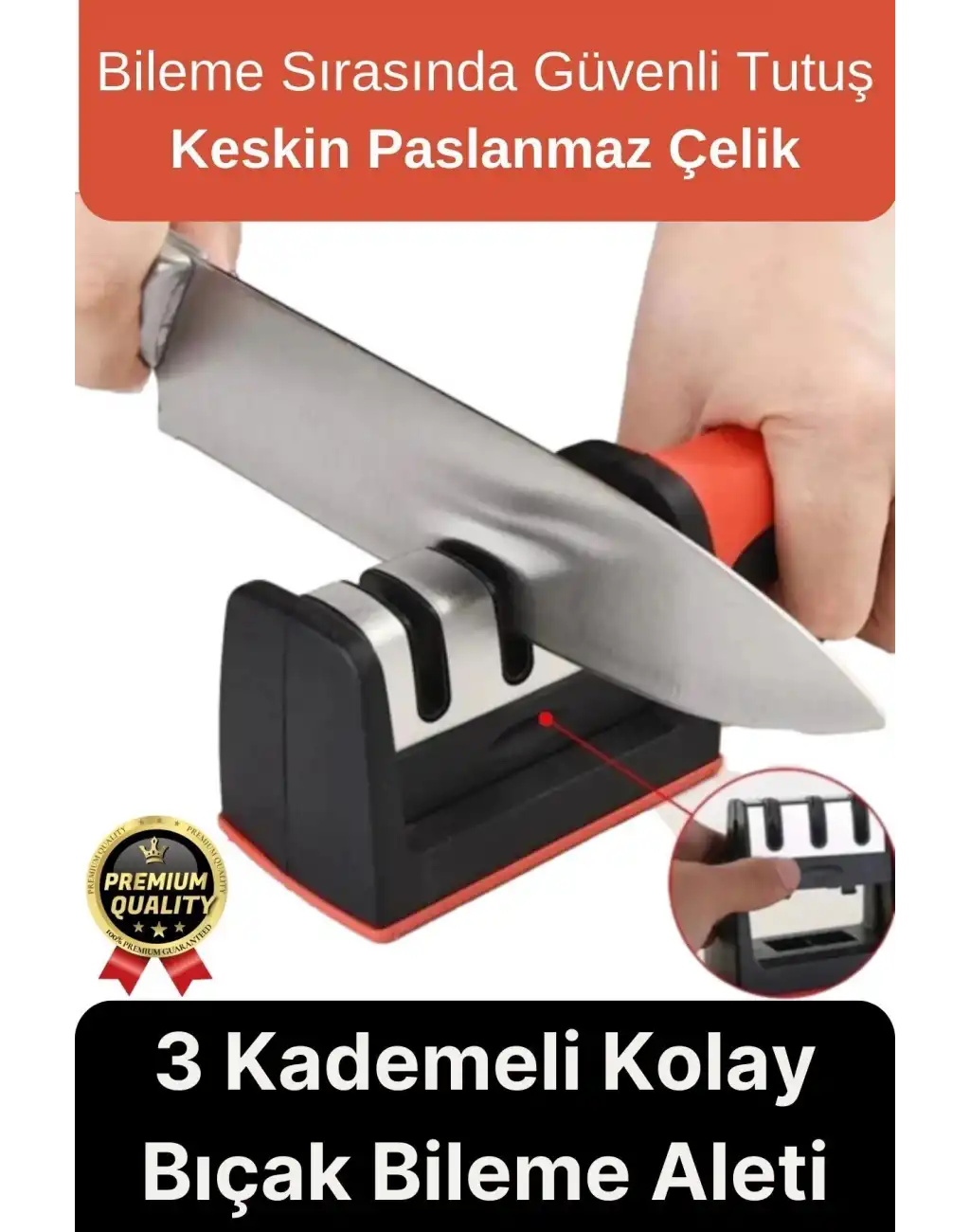 Profesyonel Ergonomik Pratik Keskin Paslanmaz Çelik Şef Mutfak 3 Kademeli Kolay Bıçak Bileme Aleti