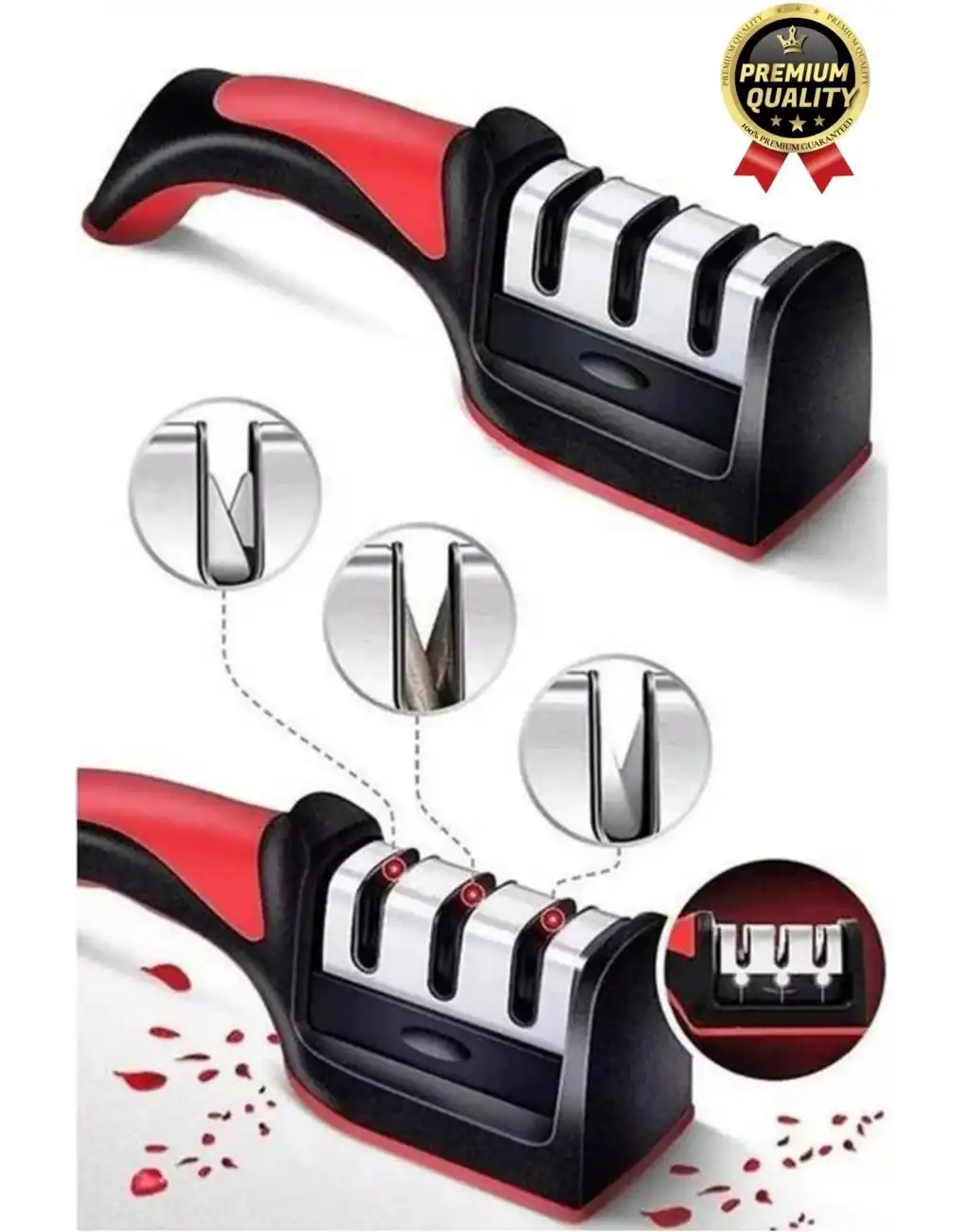 Profesyonel Ergonomik Pratik Keskin Paslanmaz Çelik Şef Mutfak 3 Kademeli Kolay Bıçak Bileme Aleti