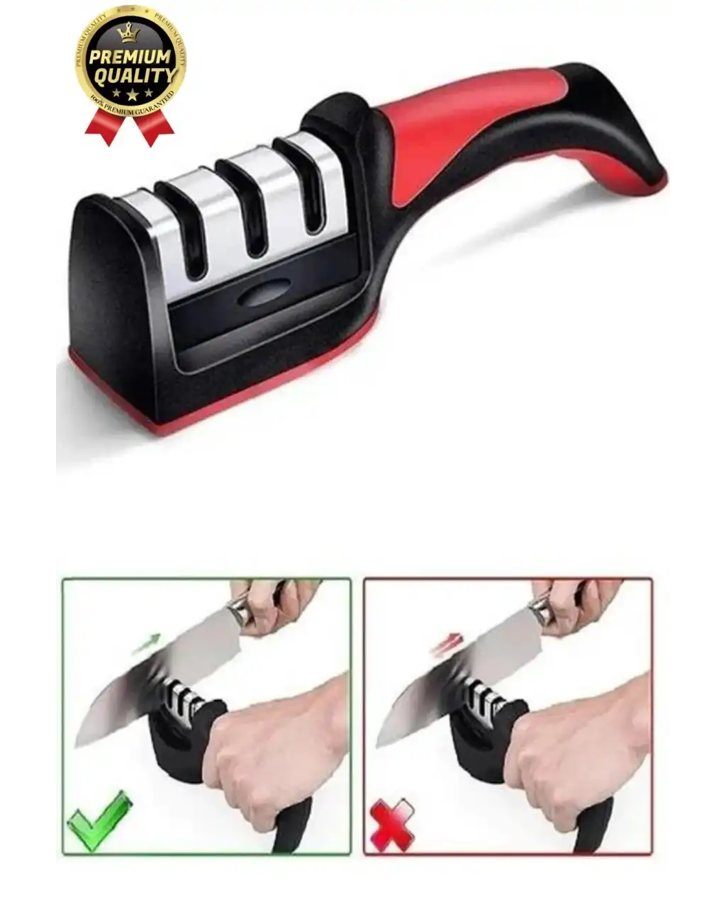 Profesyonel Ergonomik Pratik Keskin Paslanmaz Çelik Şef Mutfak 3 Kademeli Kolay Bıçak Bileme Aleti