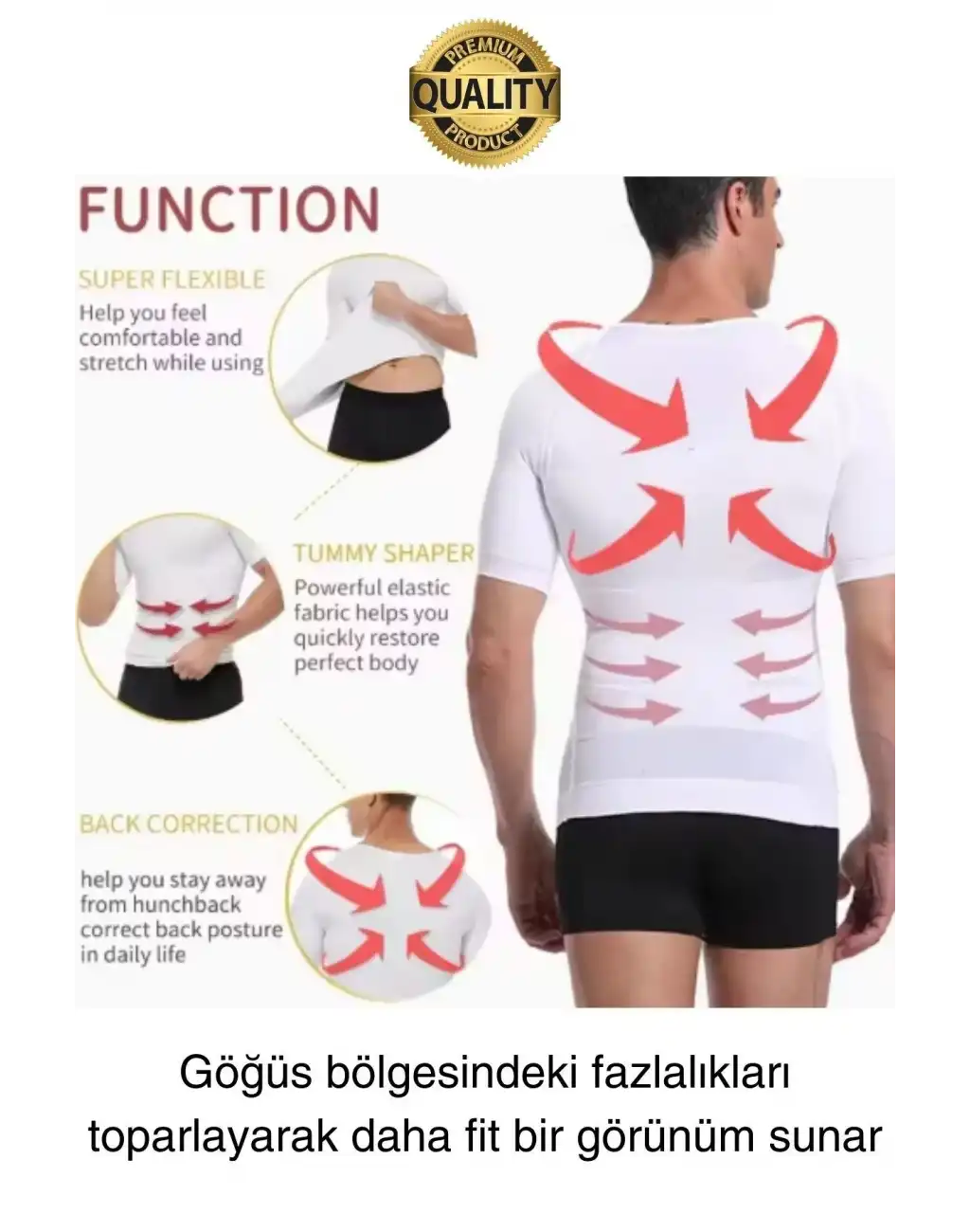 Beyaz Renk Erkek Bel Göğüs Dik Duruş Korsesi Atlet Jinekomasti Göbek Sıkılaştırıcı Toparlayıcı