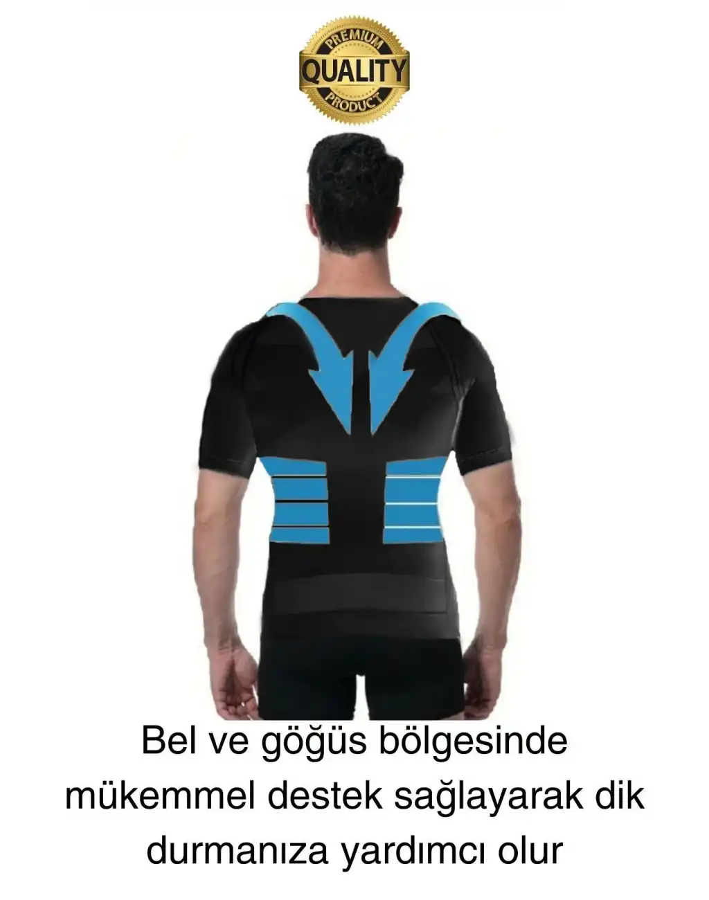 Siyah Renk Erkek Bel Göğüs Dik Duruş Korsesi Atlet Jinekomasti Göbek Sıkılaştırıcı Toparlayıcı