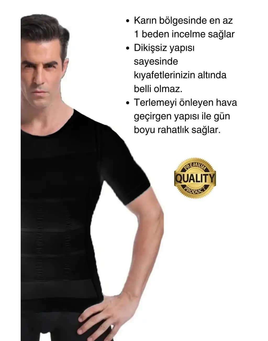 Siyah Renk Erkek Bel Göğüs Dik Duruş Korsesi Atlet Jinekomasti Göbek Sıkılaştırıcı Toparlayıcı