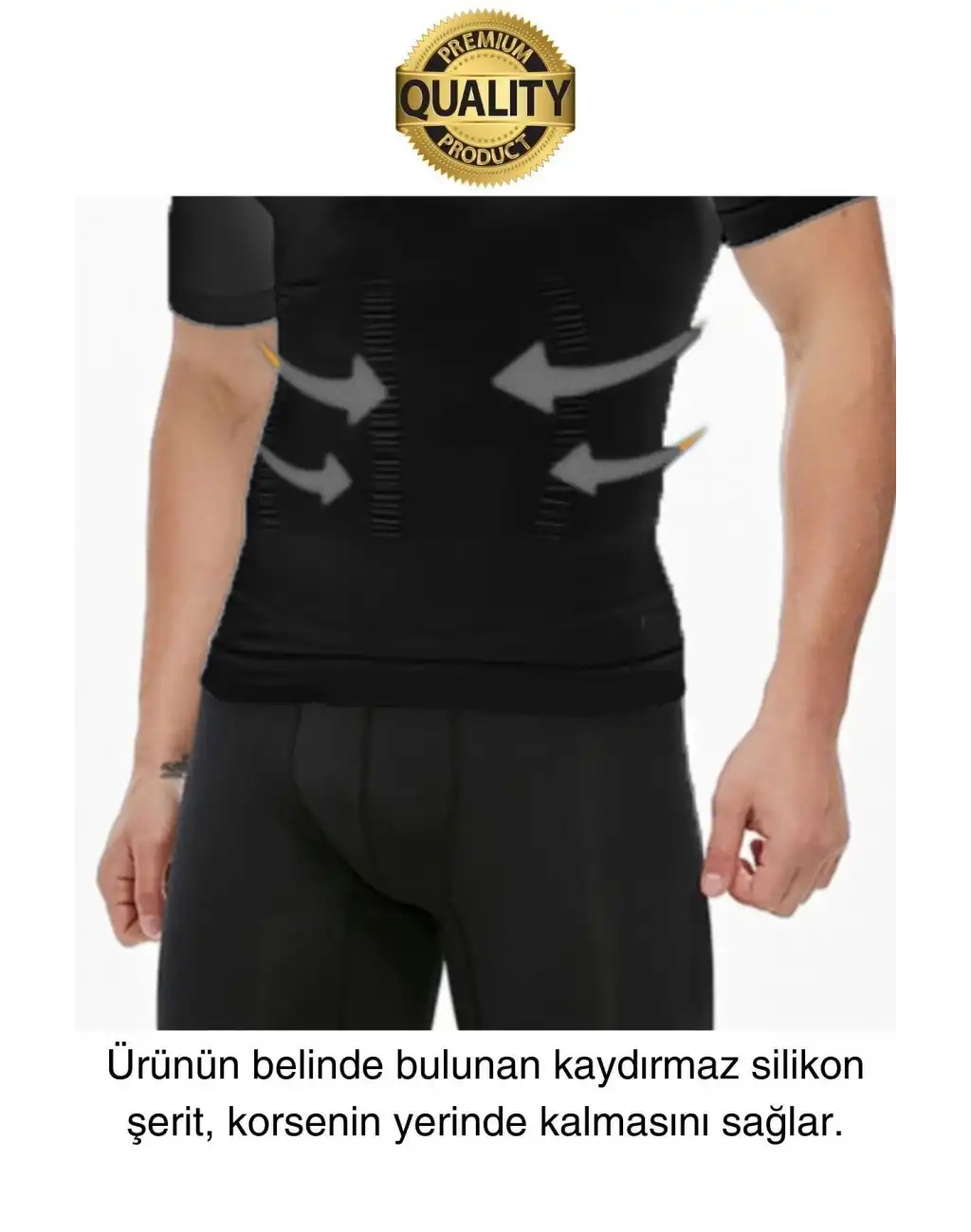 Siyah Renk Erkek Bel Göğüs Dik Duruş Korsesi Atlet Jinekomasti Göbek Sıkılaştırıcı Toparlayıcı