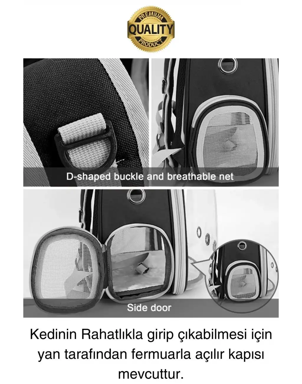 Premium Şeffaf Delikli Evcil Hayvan Kedi Köpek Taşıma Sırt Çantası Cepli Rahat Sağlam 42x33x22 cm