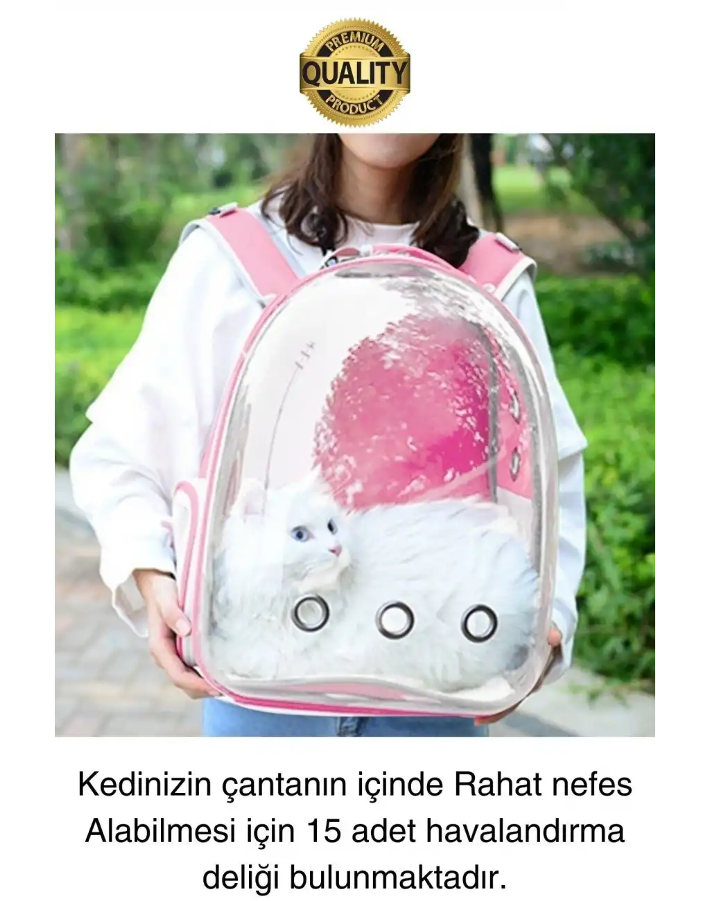 Premium Şeffaf Delikli Evcil Hayvan Kedi Köpek Taşıma Sırt Çantası Cepli Rahat Sağlam 42x33x22 cm