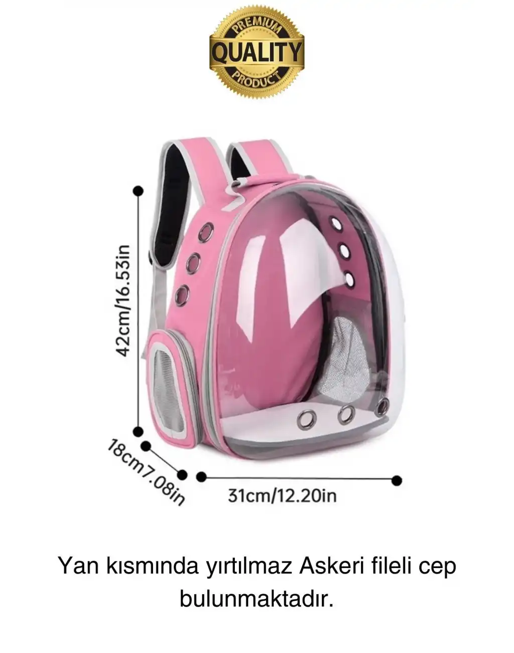 Premium Şeffaf Delikli Evcil Hayvan Kedi Köpek Taşıma Sırt Çantası Cepli Rahat Sağlam 42x33x22 cm