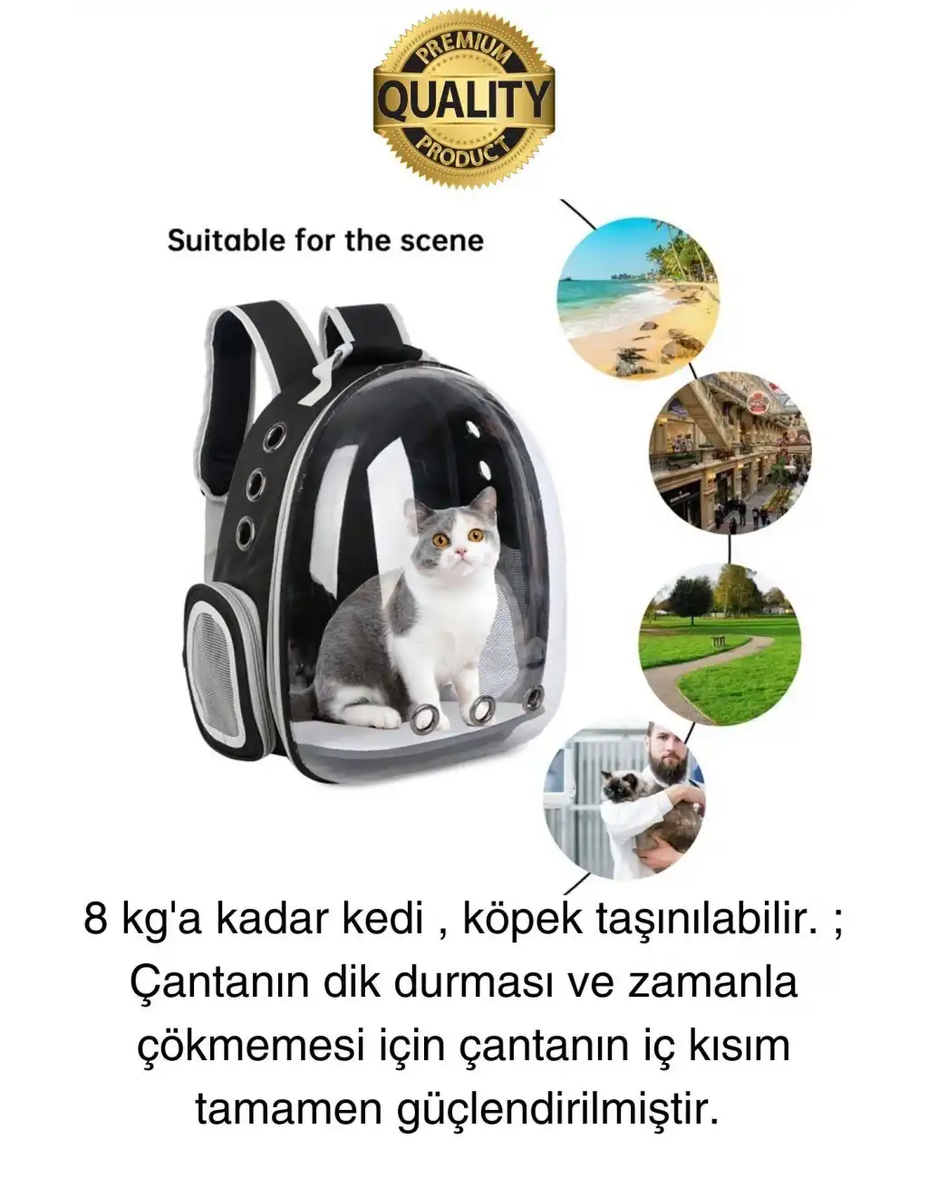 Premium Şeffaf Delikli Evcil Hayvan Kedi Köpek Taşıma Sırt Çantası Cepli Rahat Sağlam 42x33x22 cm
