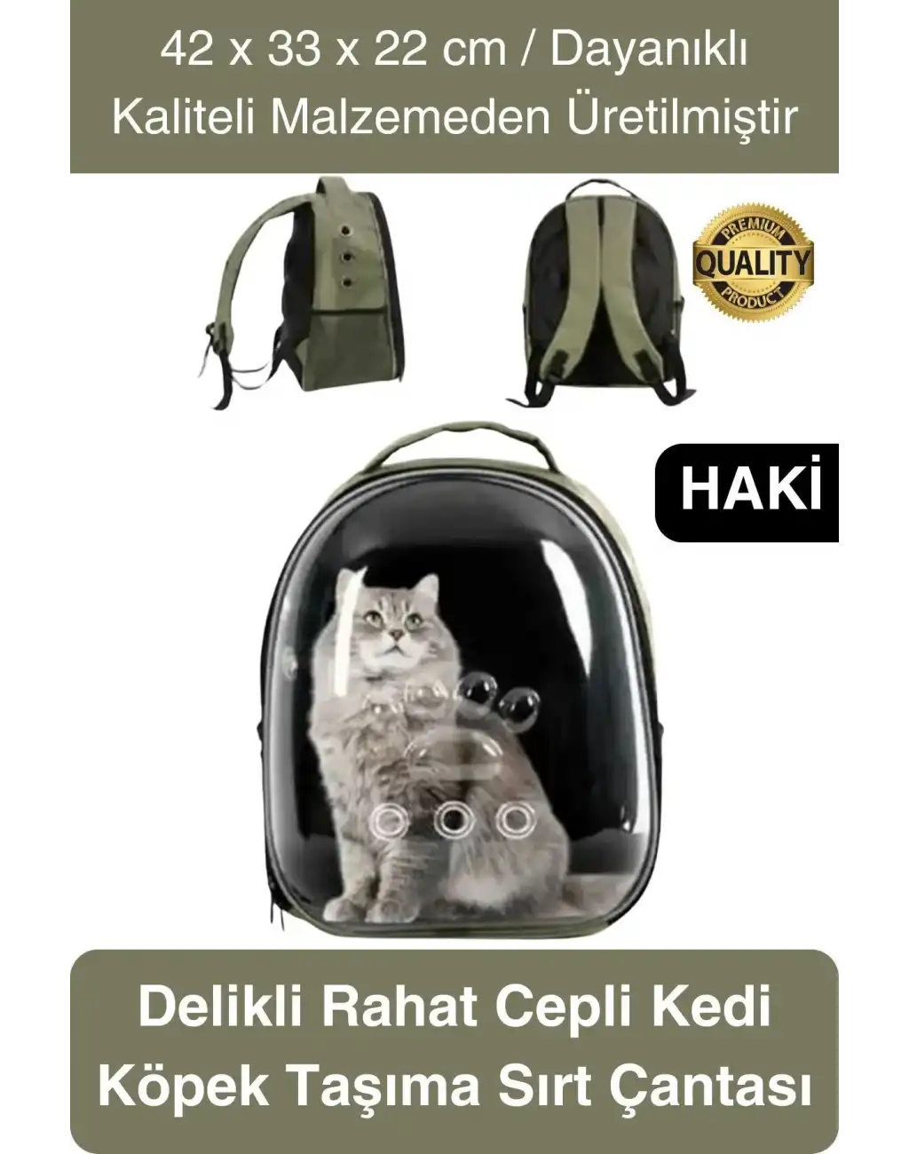 Premium Şeffaf Delikli Evcil Hayvan Kedi Köpek Taşıma Sırt Çantası Cepli Rahat Sağlam 42x33x22 cm