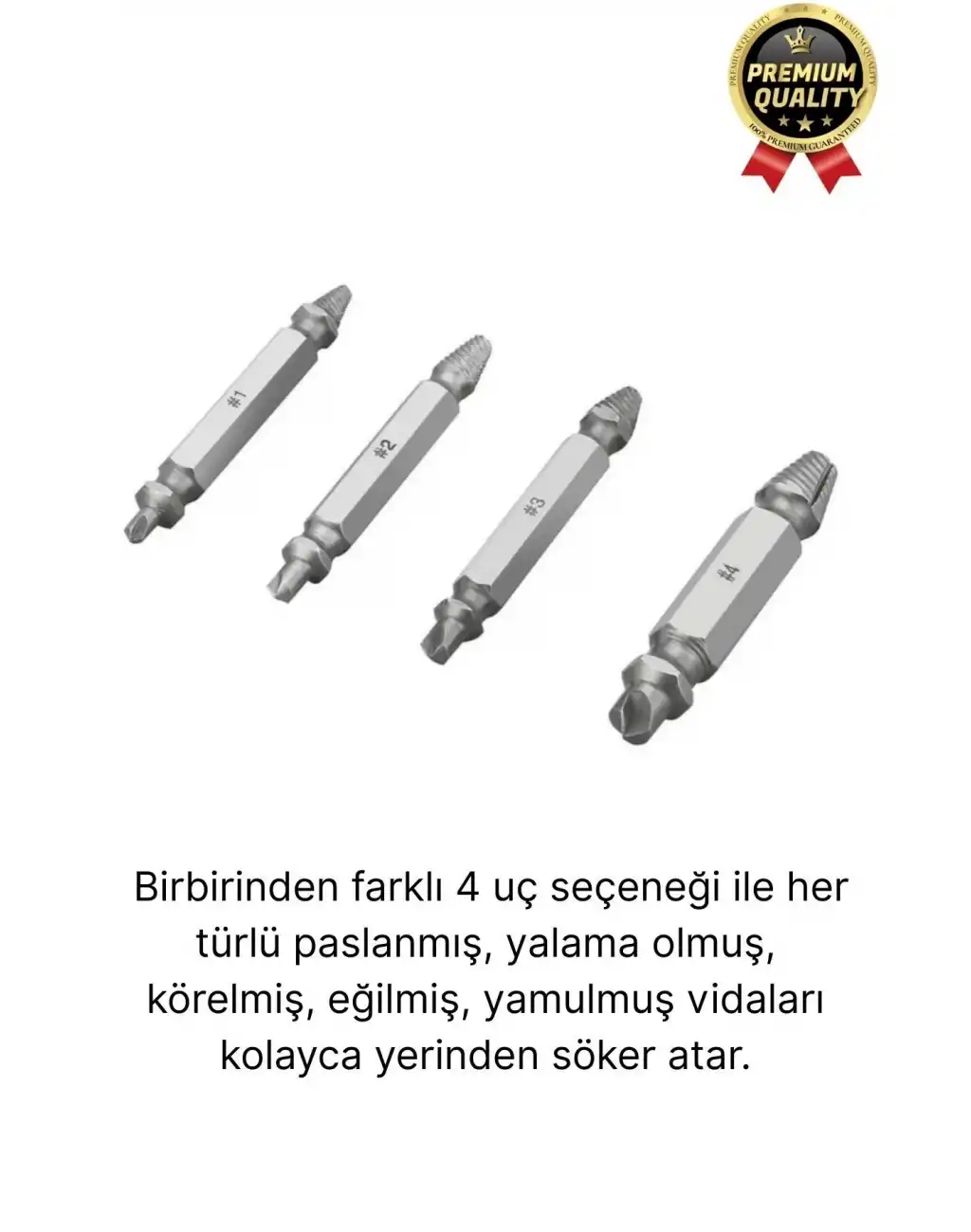 Premium Çok Amaçlı Paslanmaz Çelik Matkap Kırık Hasarlı Bozuk Vida Çıkarıcı Sökme Seti 4 Başlıklı