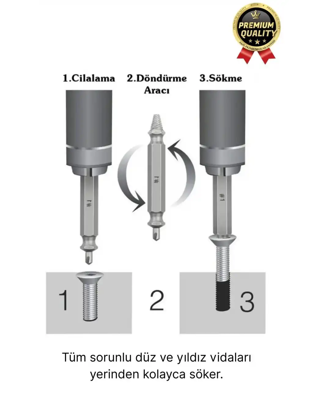 Premium Çok Amaçlı Paslanmaz Çelik Matkap Kırık Hasarlı Bozuk Vida Çıkarıcı Sökme Seti 4 Başlıklı
