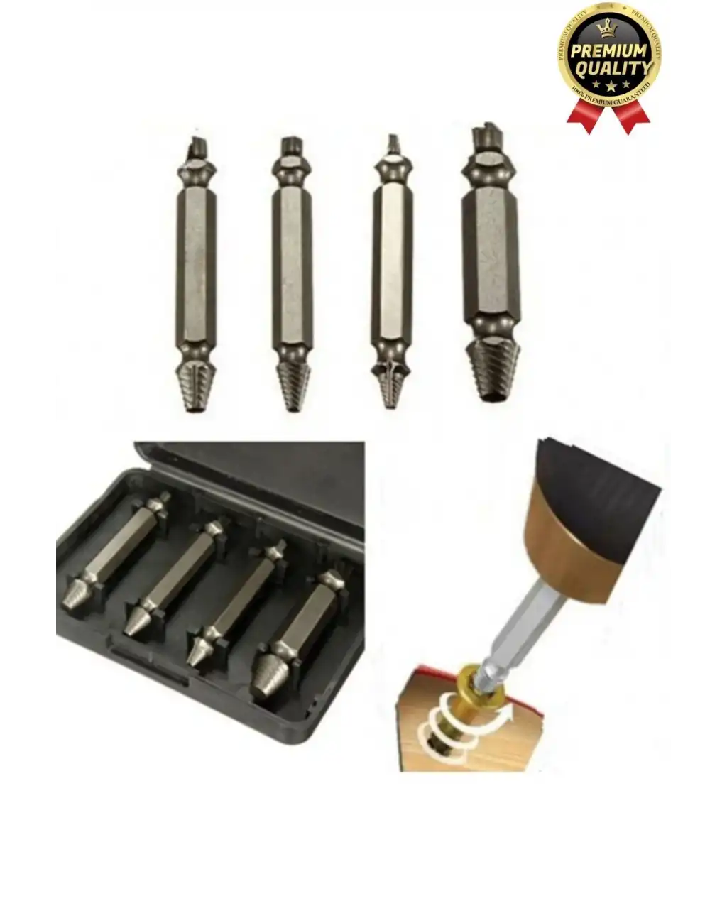 Premium Çok Amaçlı Paslanmaz Çelik Matkap Kırık Hasarlı Bozuk Vida Çıkarıcı Sökme Seti 4 Başlıklı