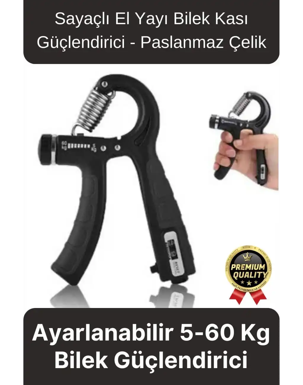 Premium Ayarlanabilir Taşınabilir Fitness Egzersiz Sayaçlı El Yayı 5-60 Kg Bilek Kası Güçlendirici