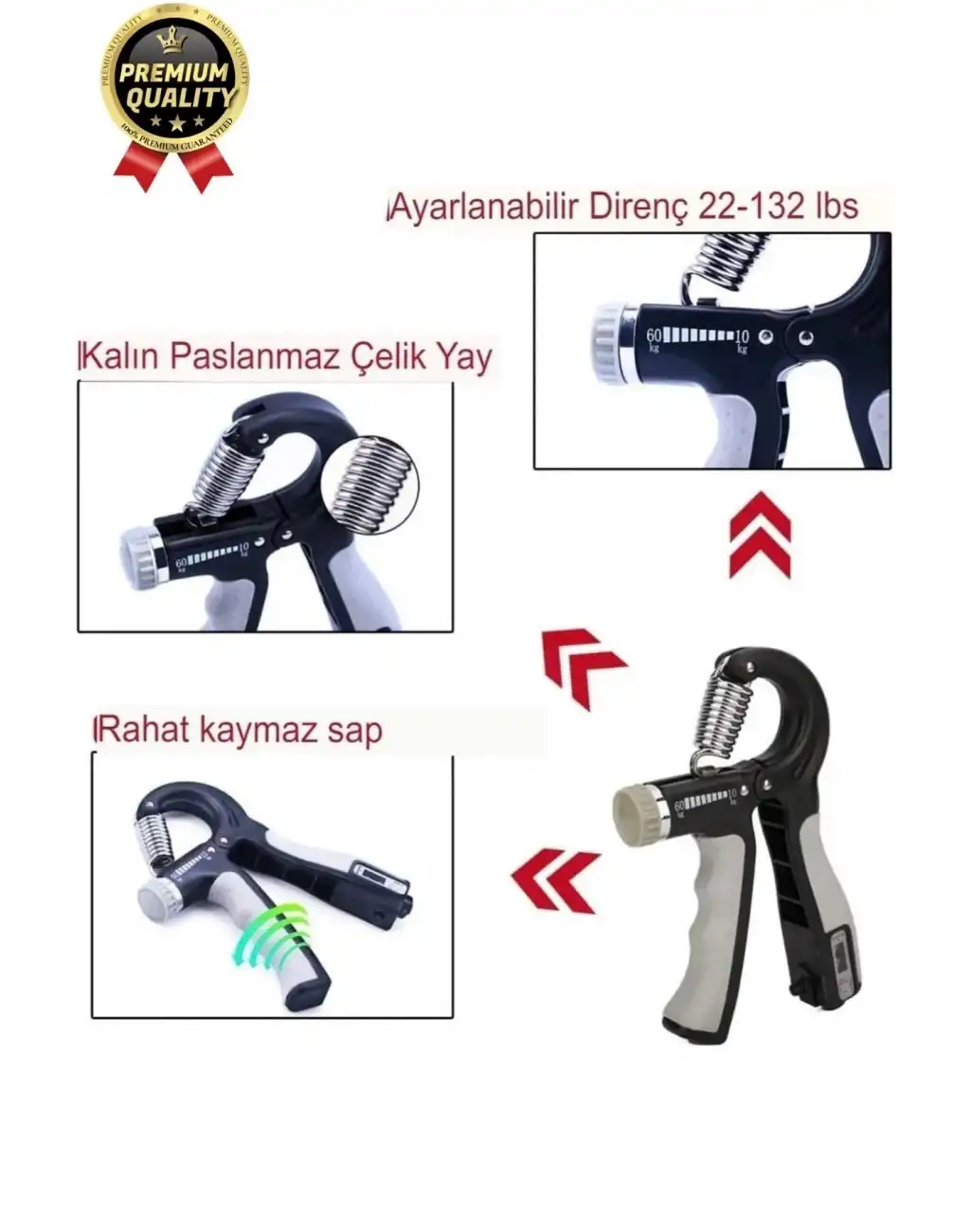 Premium Ayarlanabilir Taşınabilir Fitness Egzersiz Sayaçlı El Yayı 5-60 Kg Bilek Kası Güçlendirici